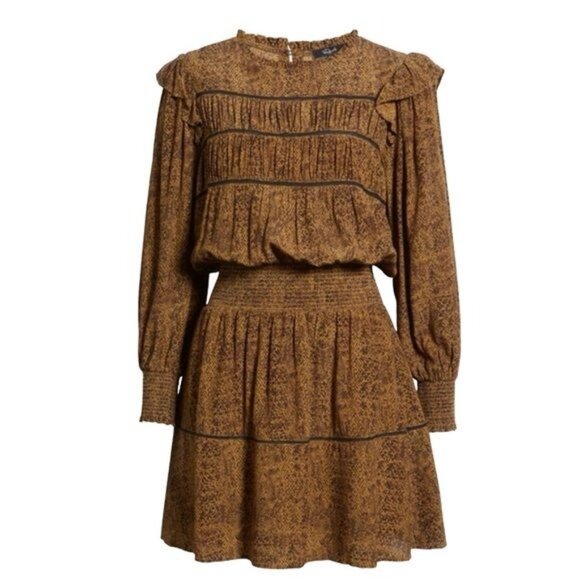 New RAILS Faren Sepia Python Long-Sleeve Mini Dress Size‎ XS - Picture 2 of 12